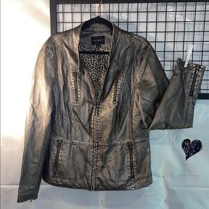 Tribal Metallic pleather zip up Jacket